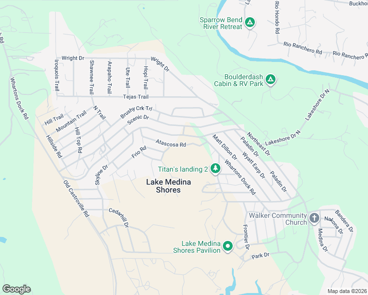 map of restaurants, bars, coffee shops, grocery stores, and more near 283 Atascosa Road in Bandera