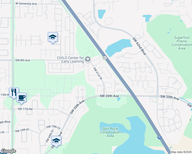 map of restaurants, bars, coffee shops, grocery stores, and more near 6124 Southwest 10th Place in Gainesville