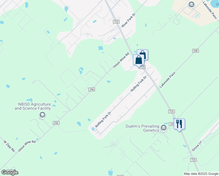 map of restaurants, bars, coffee shops, grocery stores, and more near 770 Interstate 35 in New Braunfels