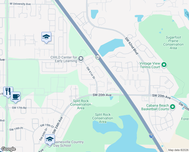 map of restaurants, bars, coffee shops, grocery stores, and more near 924 Southwest 59 Terrace in Gainesville