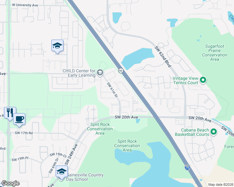 map of restaurants, bars, coffee shops, grocery stores, and more near 924 Southwest 59 Terrace in Gainesville