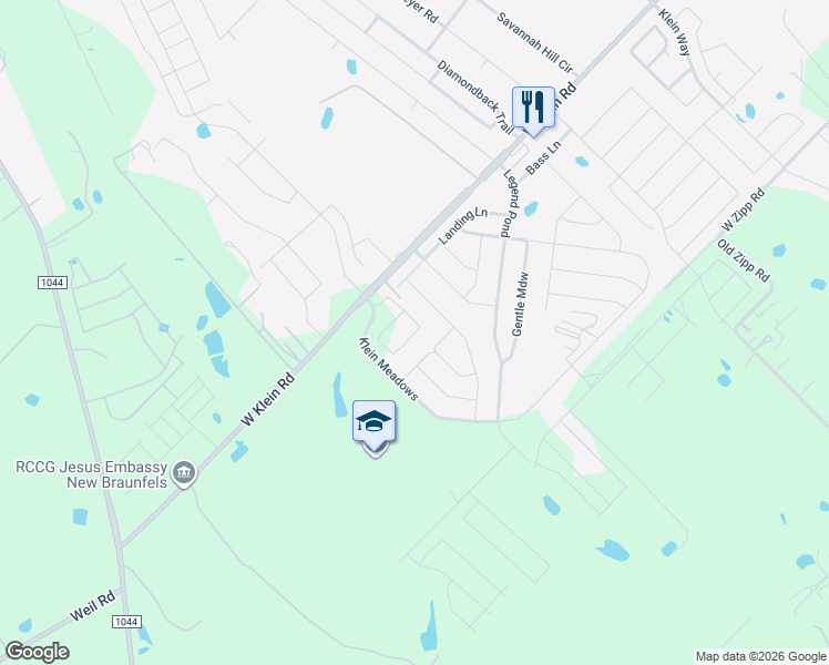 map of restaurants, bars, coffee shops, grocery stores, and more near 3976 Legend Meadows in New Braunfels