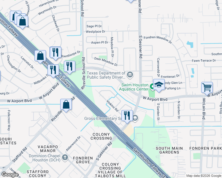 map of restaurants, bars, coffee shops, grocery stores, and more near 8802 North Rylander Circle in Houston