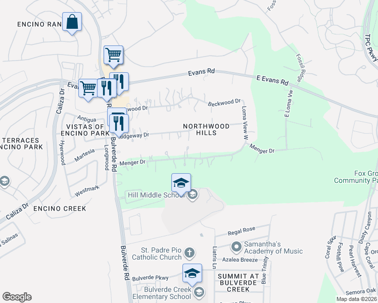 map of restaurants, bars, coffee shops, grocery stores, and more near 3881 Menger in San Antonio