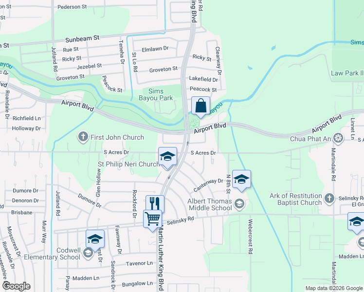 map of restaurants, bars, coffee shops, grocery stores, and more near 5502 Osprey Drive in Houston