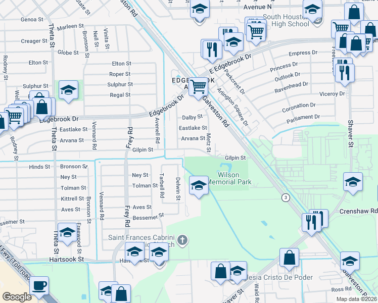 map of restaurants, bars, coffee shops, grocery stores, and more near 330 Gilpin Street in Houston