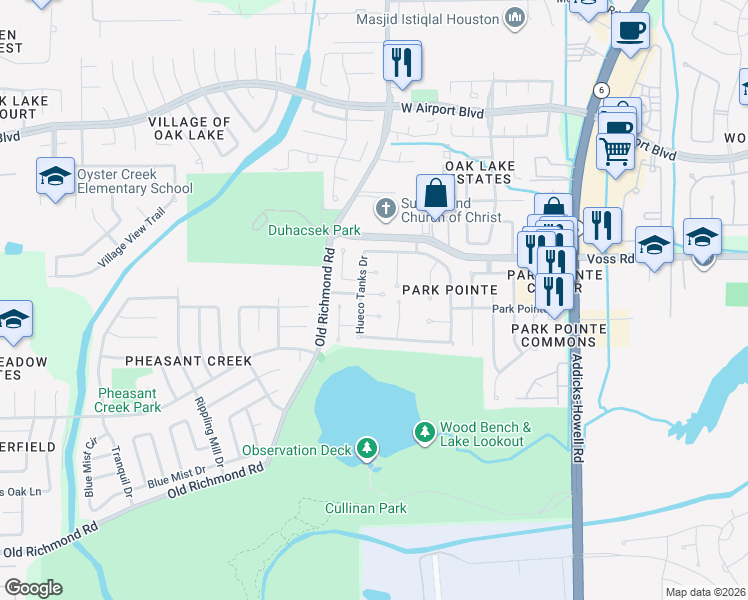 map of restaurants, bars, coffee shops, grocery stores, and more near 11834 Balmorhea Lane in Sugar Land