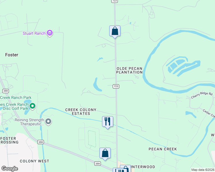 map of restaurants, bars, coffee shops, grocery stores, and more near 5503 Farm to Market Road 723 in Richmond