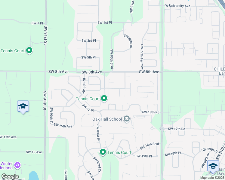 map of restaurants, bars, coffee shops, grocery stores, and more near 1016 Southwest 81st Drive in Gainesville