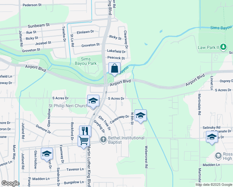 map of restaurants, bars, coffee shops, grocery stores, and more near 5526 Osprey Drive in Houston