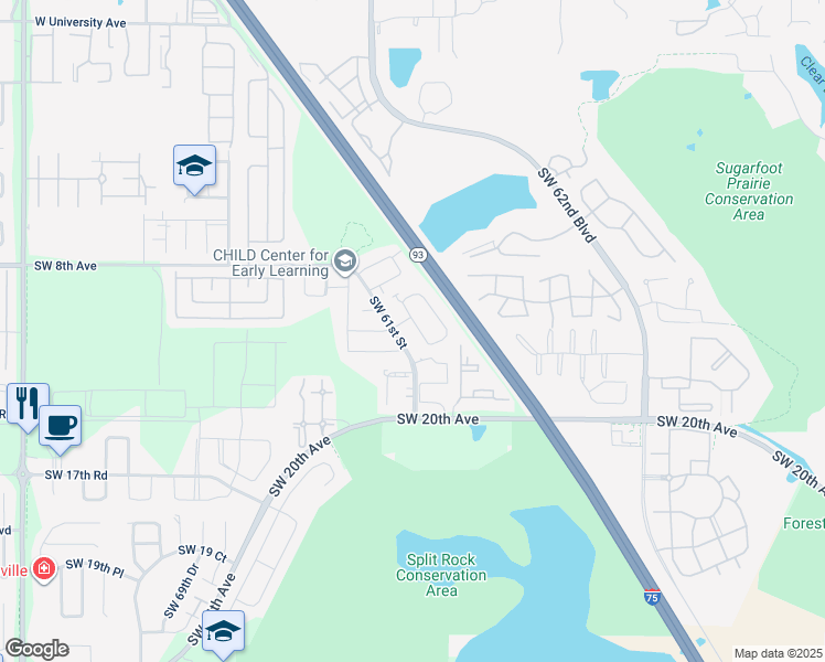 map of restaurants, bars, coffee shops, grocery stores, and more near 924 Southwest 59 Terrace in Gainesville