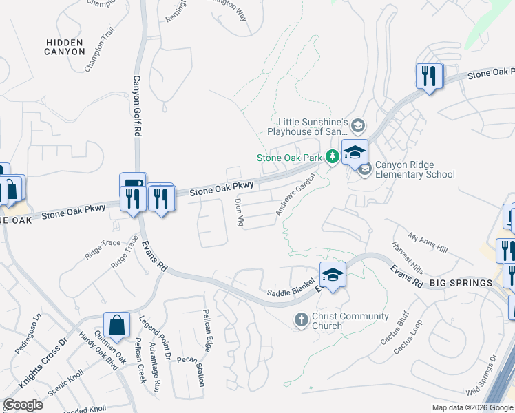 map of restaurants, bars, coffee shops, grocery stores, and more near 1238 Tweed Willow in San Antonio