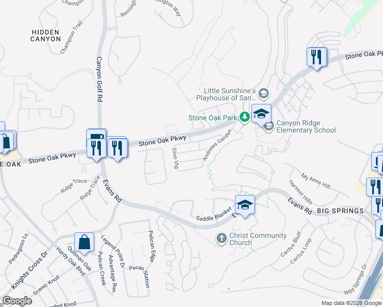 map of restaurants, bars, coffee shops, grocery stores, and more near 1238 Tweed Willow in San Antonio