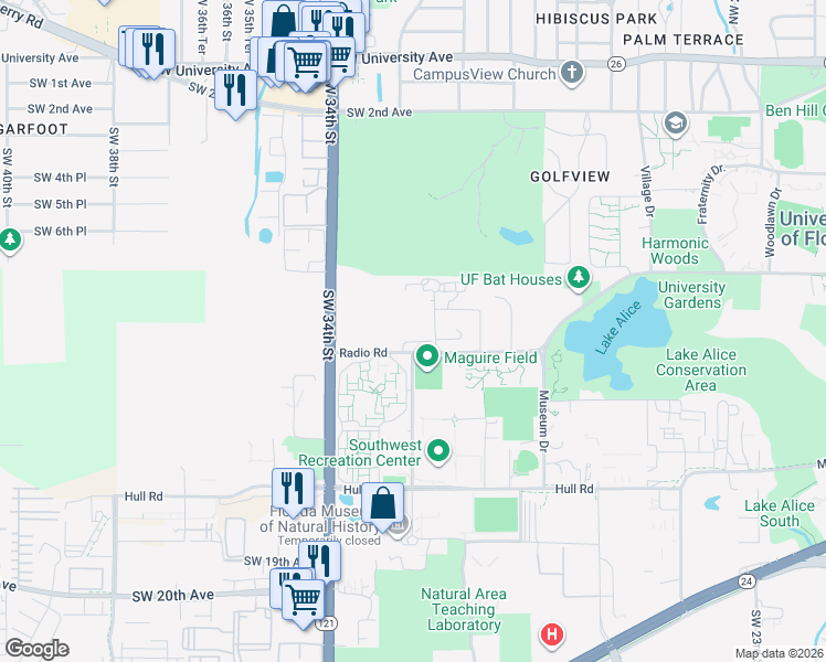map of restaurants, bars, coffee shops, grocery stores, and more near in Gainesville