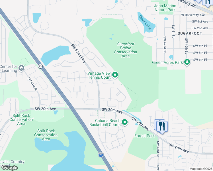 map of restaurants, bars, coffee shops, grocery stores, and more near 5027 Southwest 9th Lane in Gainesville