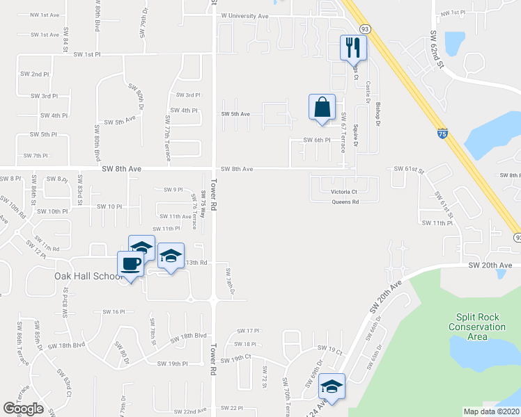 map of restaurants, bars, coffee shops, grocery stores, and more near 911 Southwest 75th Street in Gainesville