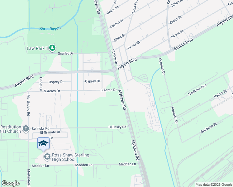 map of restaurants, bars, coffee shops, grocery stores, and more near 6652 South Acres Drive in Houston