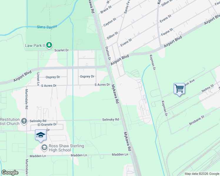map of restaurants, bars, coffee shops, grocery stores, and more near 6652 South Acres Drive in Houston
