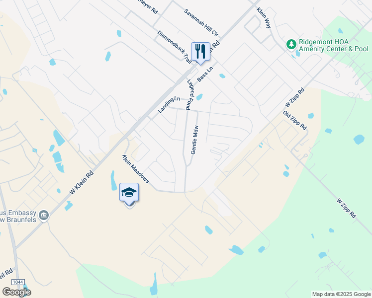 map of restaurants, bars, coffee shops, grocery stores, and more near 3997 Legend Pond in New Braunfels