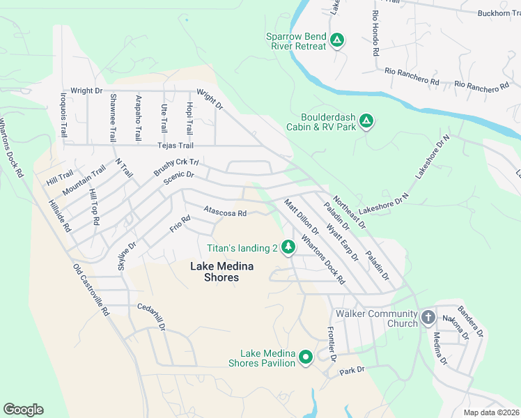 map of restaurants, bars, coffee shops, grocery stores, and more near 7280 Whartons Dock Road in Bandera