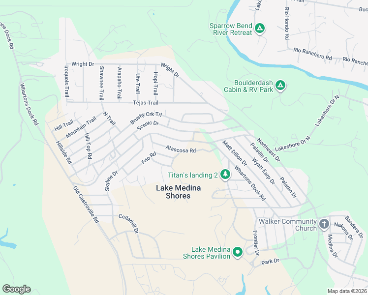 map of restaurants, bars, coffee shops, grocery stores, and more near 283 Atascosa Road in Bandera