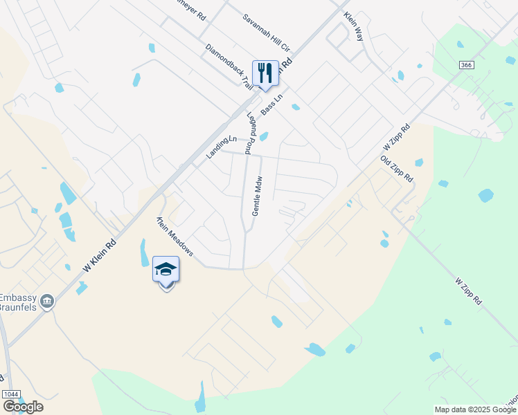 map of restaurants, bars, coffee shops, grocery stores, and more near 3987 Gentle Meadow in New Braunfels