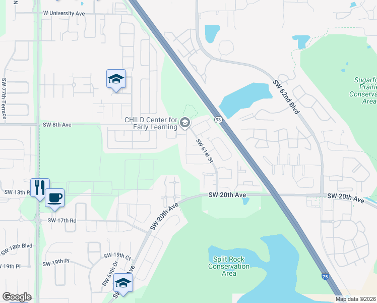map of restaurants, bars, coffee shops, grocery stores, and more near 1016 Southwest 62nd Terrace in Gainesville