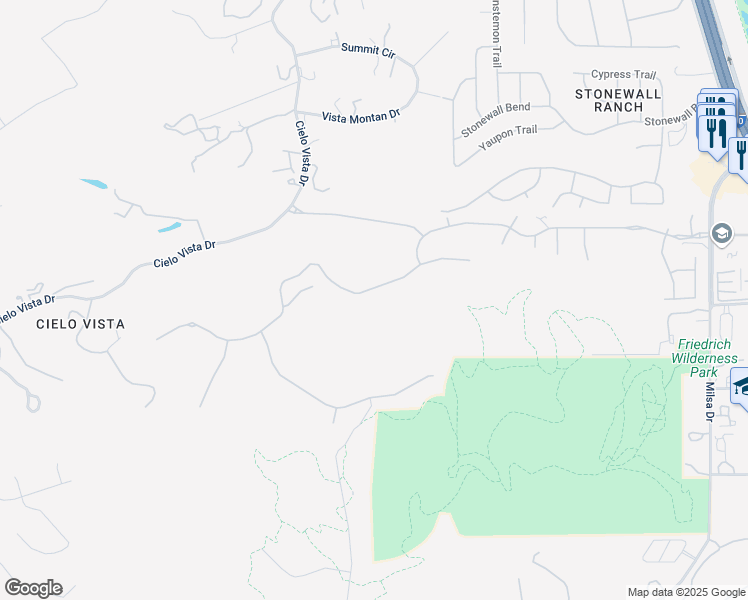 map of restaurants, bars, coffee shops, grocery stores, and more near 7906 Winecup Hill in San Antonio