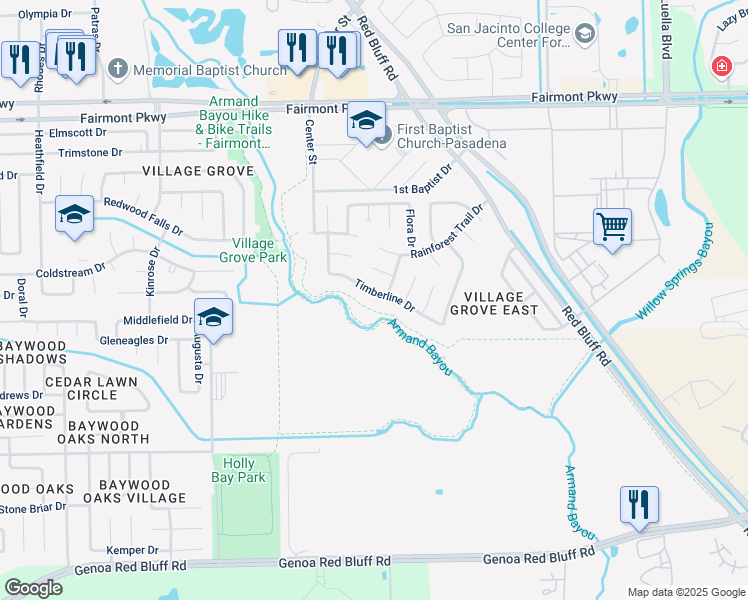 map of restaurants, bars, coffee shops, grocery stores, and more near 7418 Timberline Dr in Pasadena