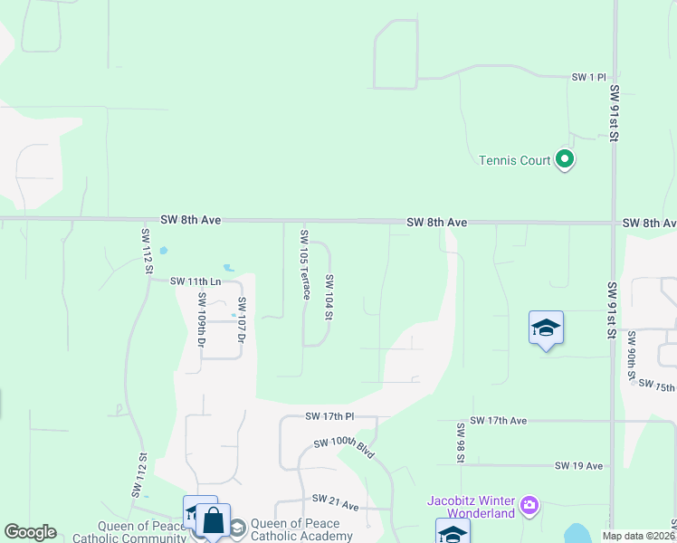 map of restaurants, bars, coffee shops, grocery stores, and more near 1017 Southwest 104 Street in Gainesville