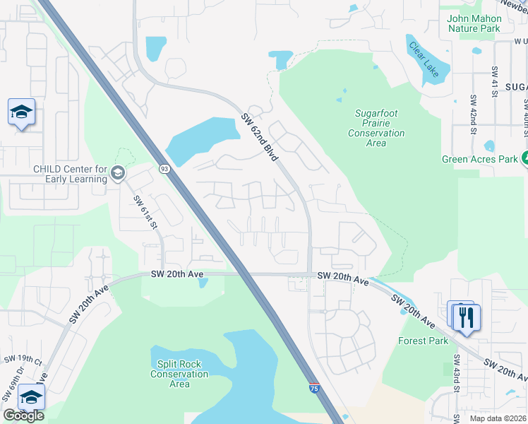 map of restaurants, bars, coffee shops, grocery stores, and more near 956 Southwest 55th Terrace in Gainesville