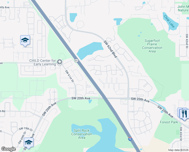 map of restaurants, bars, coffee shops, grocery stores, and more near 5753 Southwest 10th Place in Gainesville