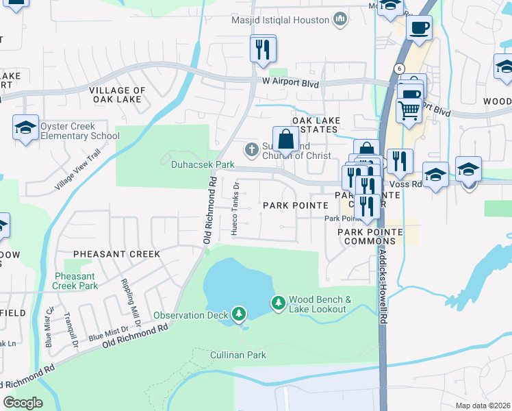 map of restaurants, bars, coffee shops, grocery stores, and more near 11834 Balmorhea Lane in Sugar Land