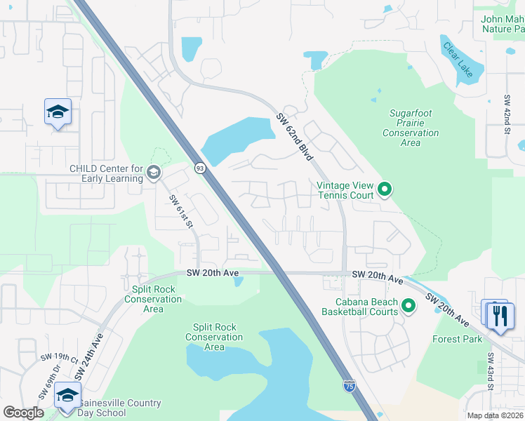 map of restaurants, bars, coffee shops, grocery stores, and more near 5753 Southwest 10th Place in Gainesville