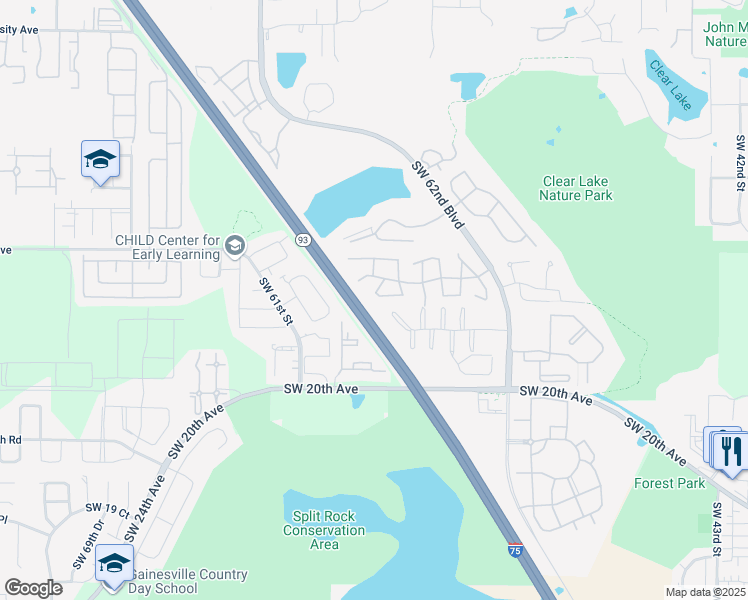 map of restaurants, bars, coffee shops, grocery stores, and more near 5753 Southwest 10th Place in Gainesville