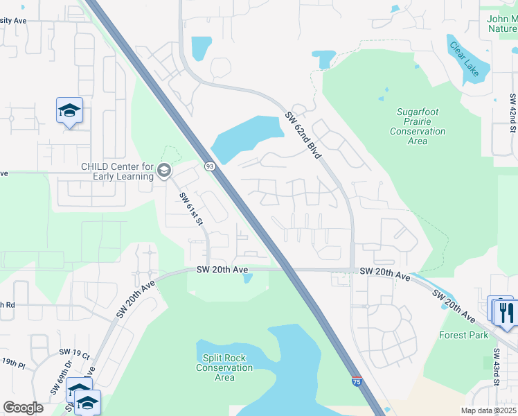 map of restaurants, bars, coffee shops, grocery stores, and more near 5753 Southwest 10th Place in Gainesville