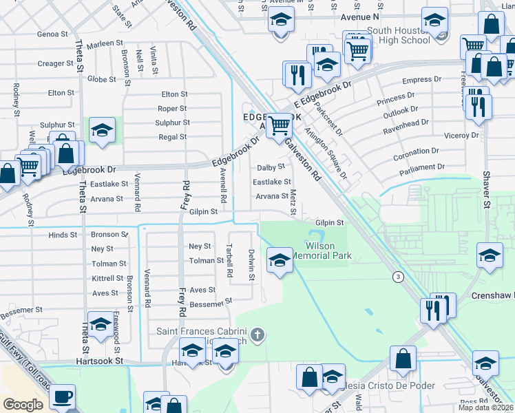 map of restaurants, bars, coffee shops, grocery stores, and more near 330 Gilpin Street in Houston