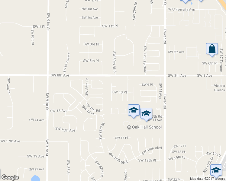 map of restaurants, bars, coffee shops, grocery stores, and more near 1016 Southwest 81st Drive in Gainesville
