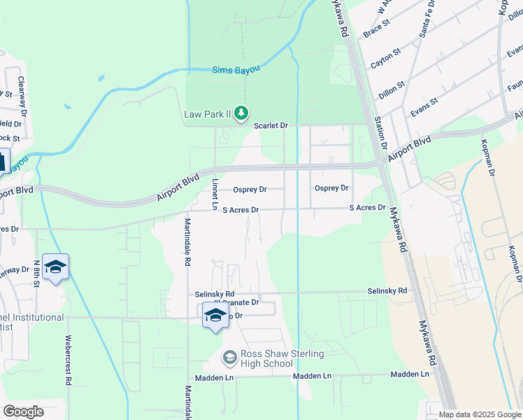 map of restaurants, bars, coffee shops, grocery stores, and more near 6212 South Acres Drive in Houston