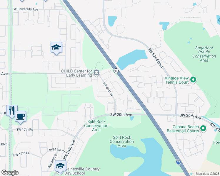 map of restaurants, bars, coffee shops, grocery stores, and more near 6124 Southwest 10th Place in Gainesville