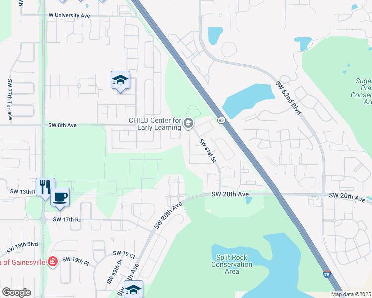 map of restaurants, bars, coffee shops, grocery stores, and more near 1016 Southwest 62nd Terrace in Gainesville