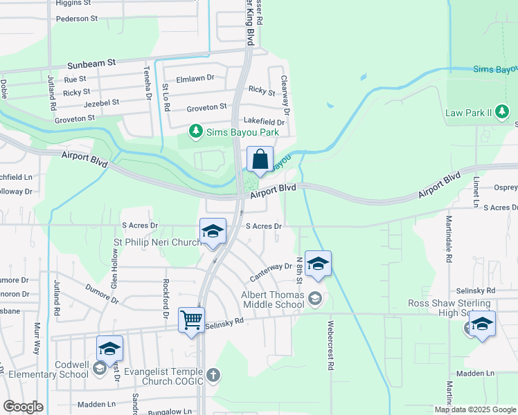 map of restaurants, bars, coffee shops, grocery stores, and more near 5526 Osprey Drive in Houston