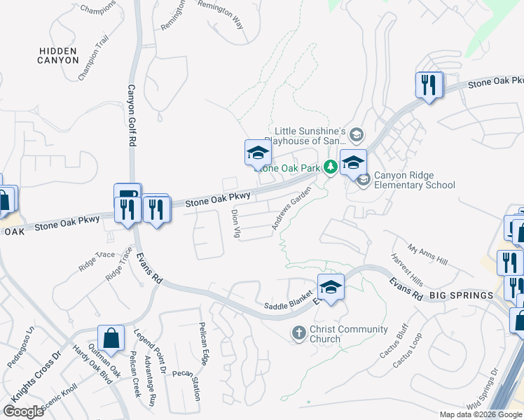 map of restaurants, bars, coffee shops, grocery stores, and more near 1238 Tweed Willow in San Antonio