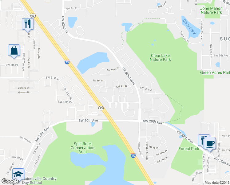 map of restaurants, bars, coffee shops, grocery stores, and more near 937 Southwest 56th Terrace in Gainesville