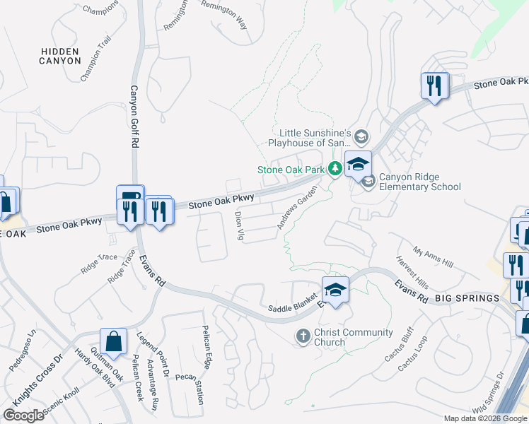 map of restaurants, bars, coffee shops, grocery stores, and more near 1238 Tweed Willow in San Antonio
