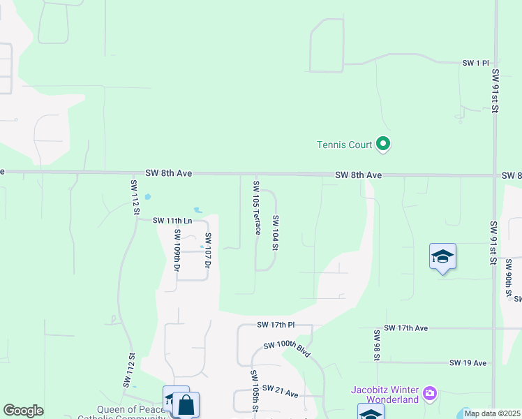 map of restaurants, bars, coffee shops, grocery stores, and more near 1005 Southwest 105 Terrace in Gainesville