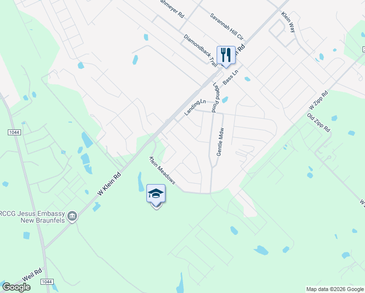 map of restaurants, bars, coffee shops, grocery stores, and more near 3976 Legend Meadows in New Braunfels