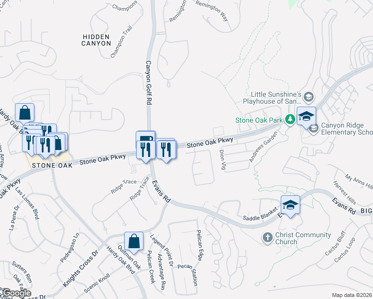 map of restaurants, bars, coffee shops, grocery stores, and more near 1002 Crystal Spring in San Antonio