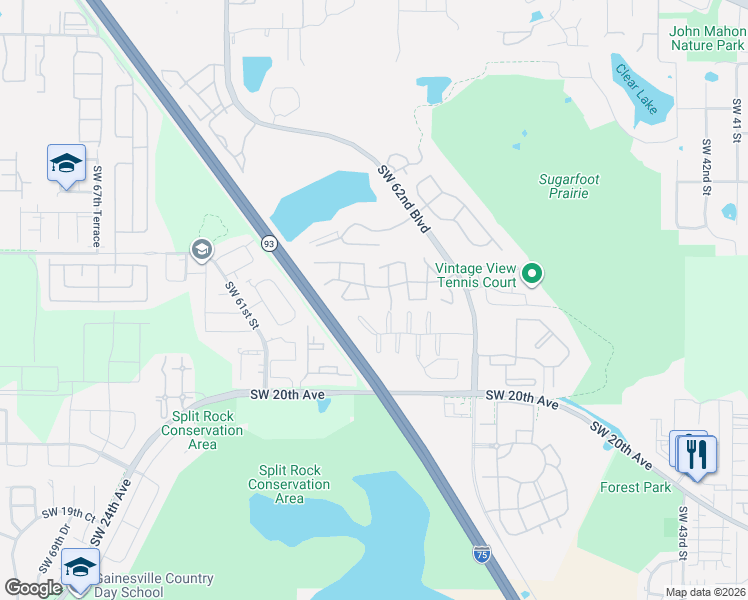 map of restaurants, bars, coffee shops, grocery stores, and more near 5701 Southwest 10th Place in Gainesville