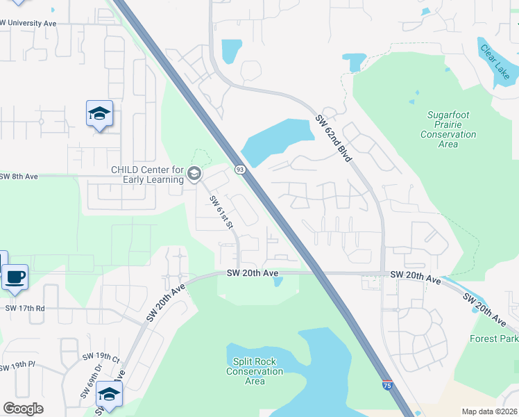 map of restaurants, bars, coffee shops, grocery stores, and more near 1023 Southwest 59 Terrace in Gainesville
